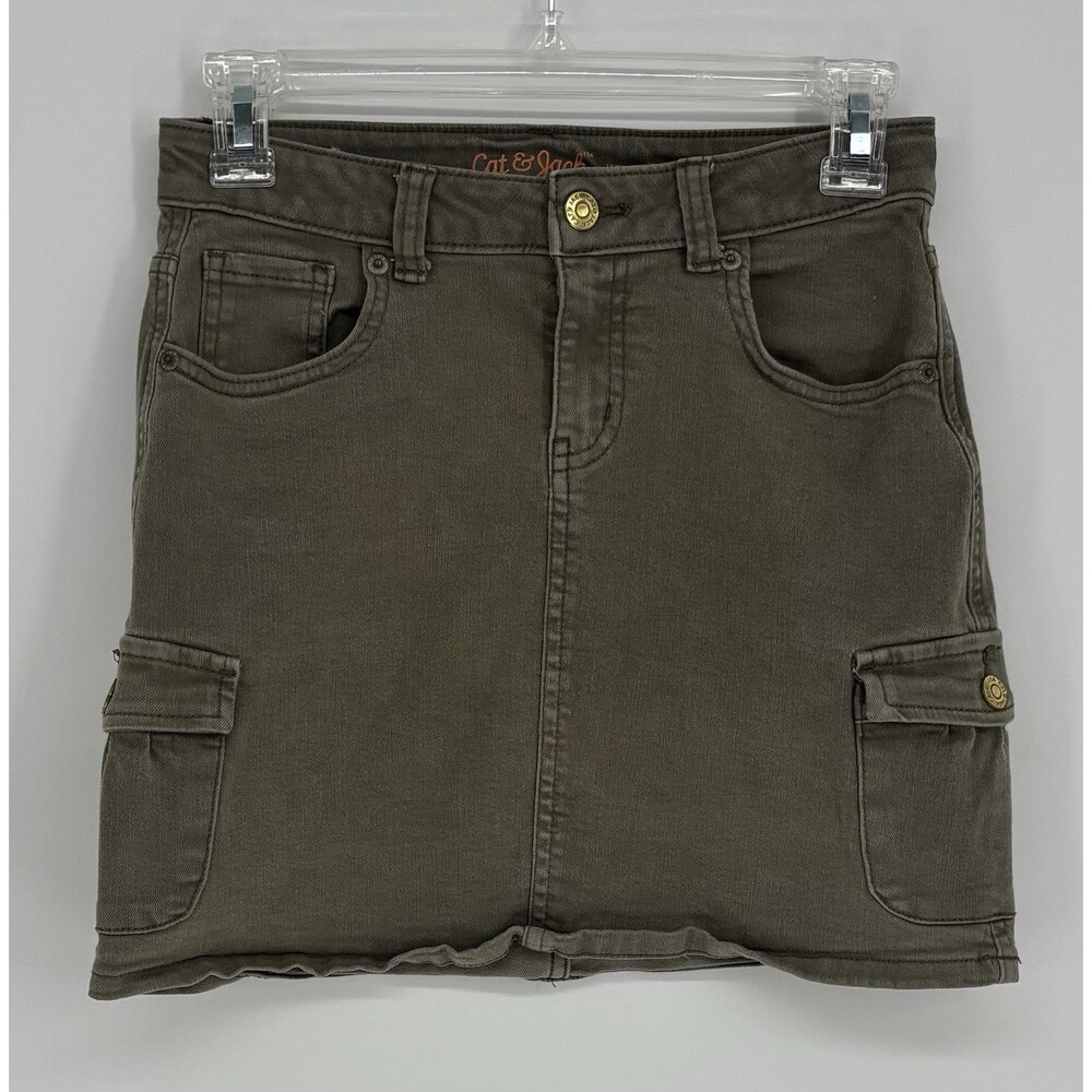Cat & Jack Girls L 10/12 Olive Green Ultimate Stretch Cargo Denim Mini Skirt